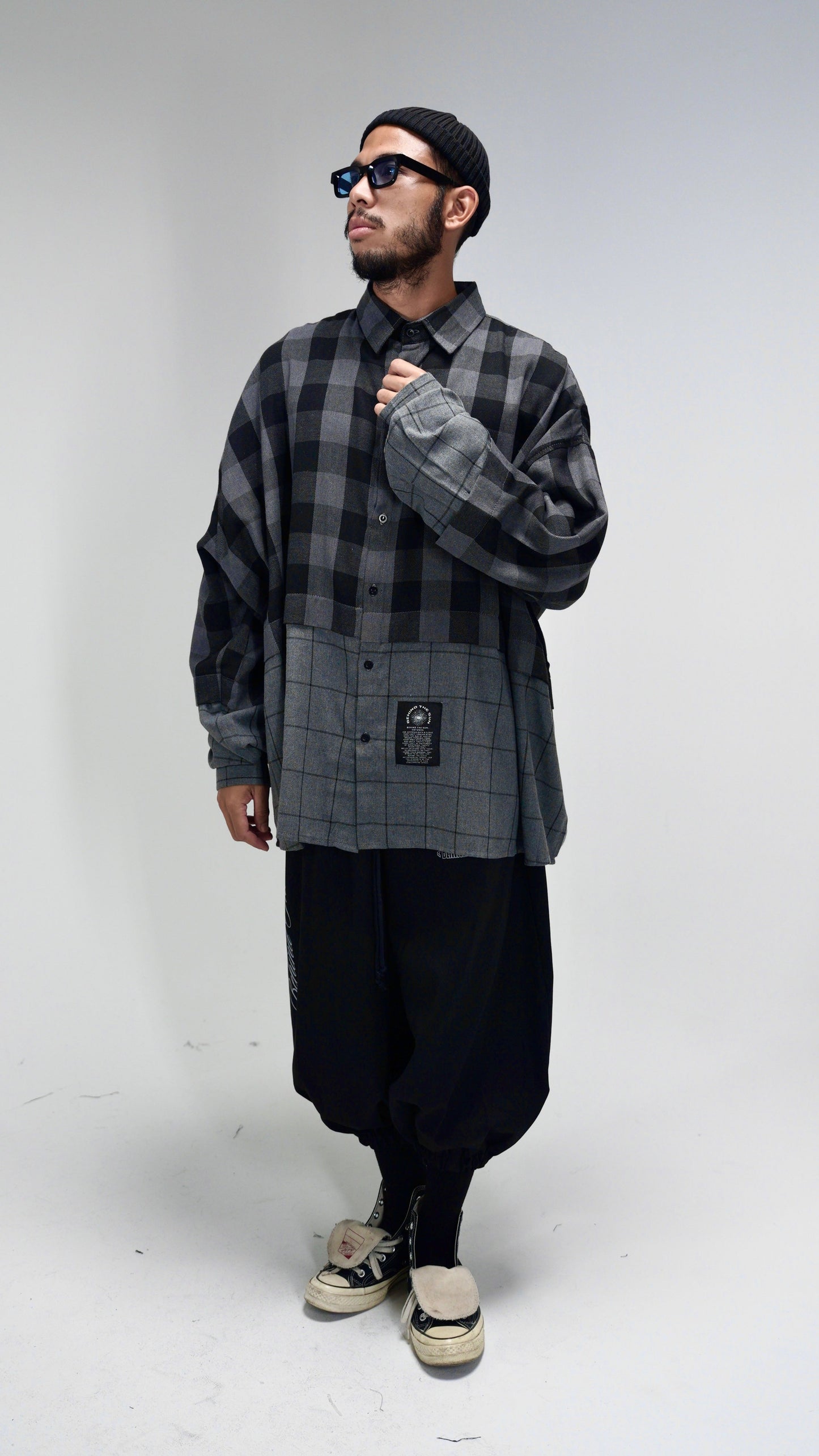 Grayscale Grid Flannel